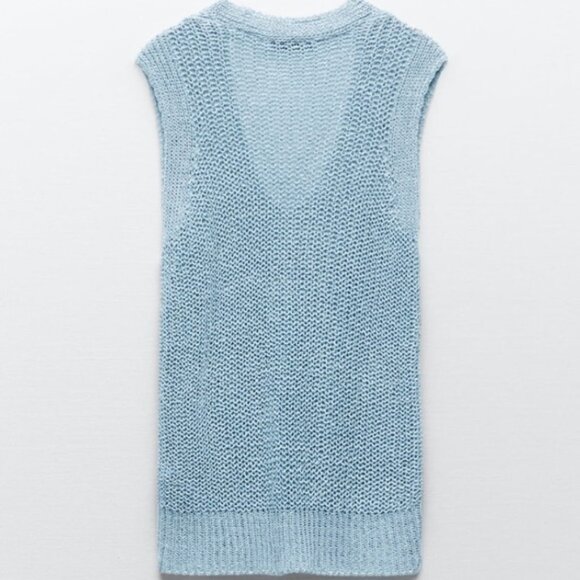 Blue Zara V-Neck Sleeveless Knit Pullover Sweater Vest (NWT) - Picture 3 of 4